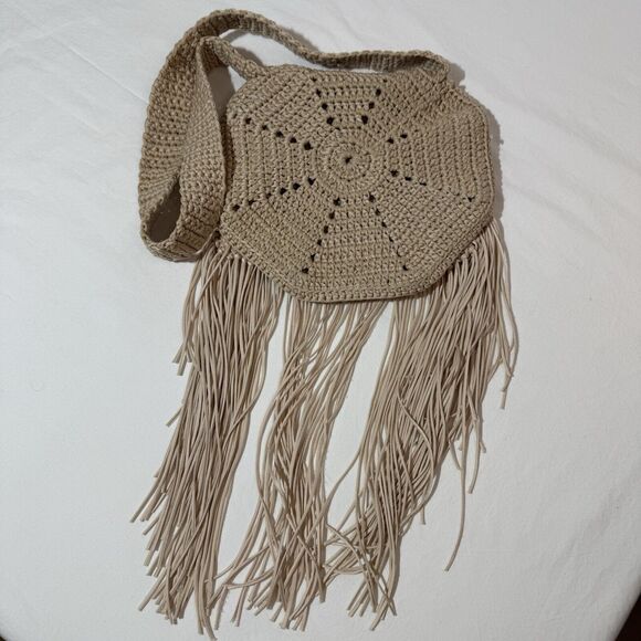 Bohemian Crochet Purse Hippy Boho Knit Fringe CottageCore Bag Festival Festival - Picture 2 of 13